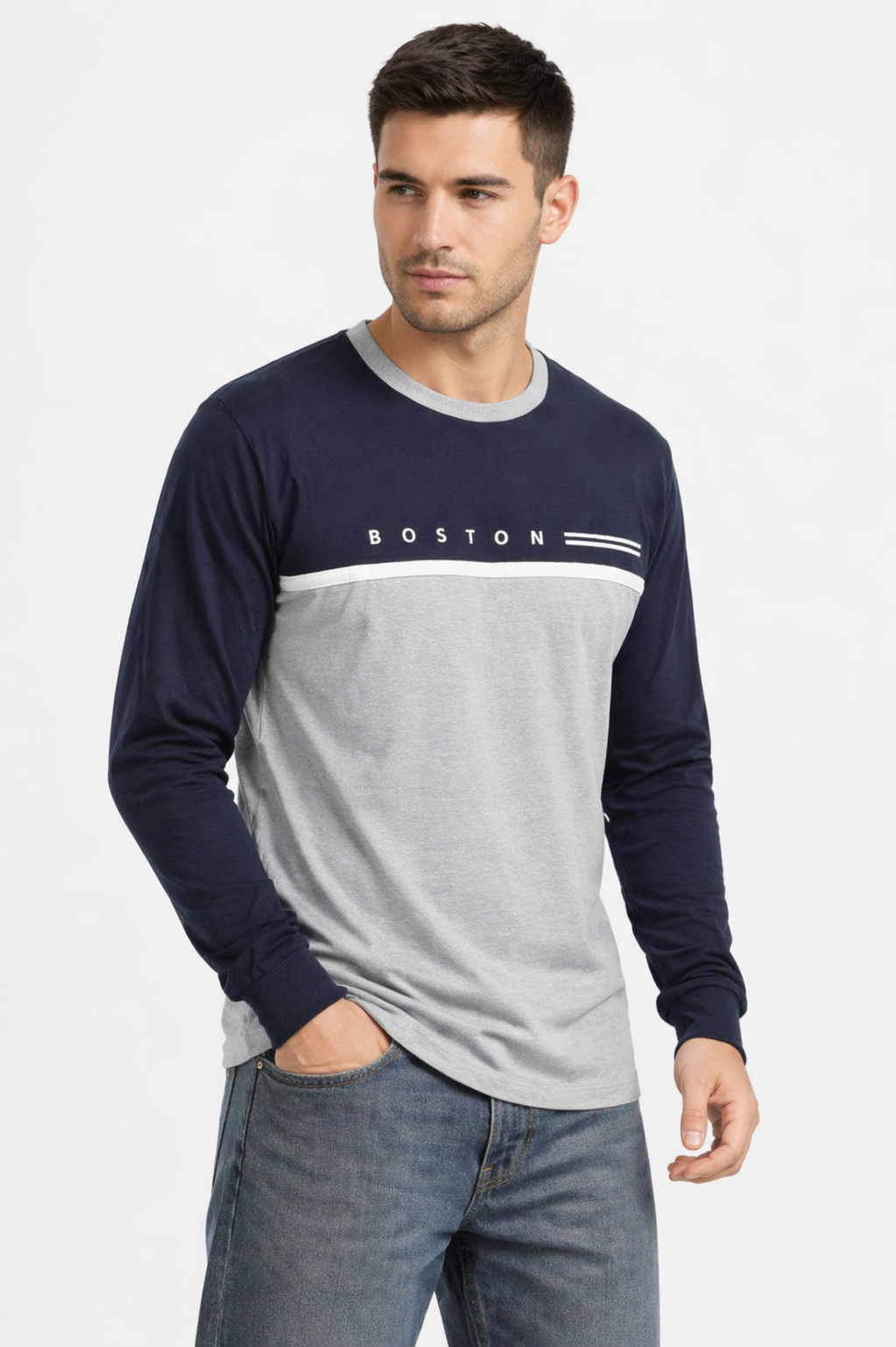ropa para hombre CAMISETAS BOSTON AZUL CON GRIS