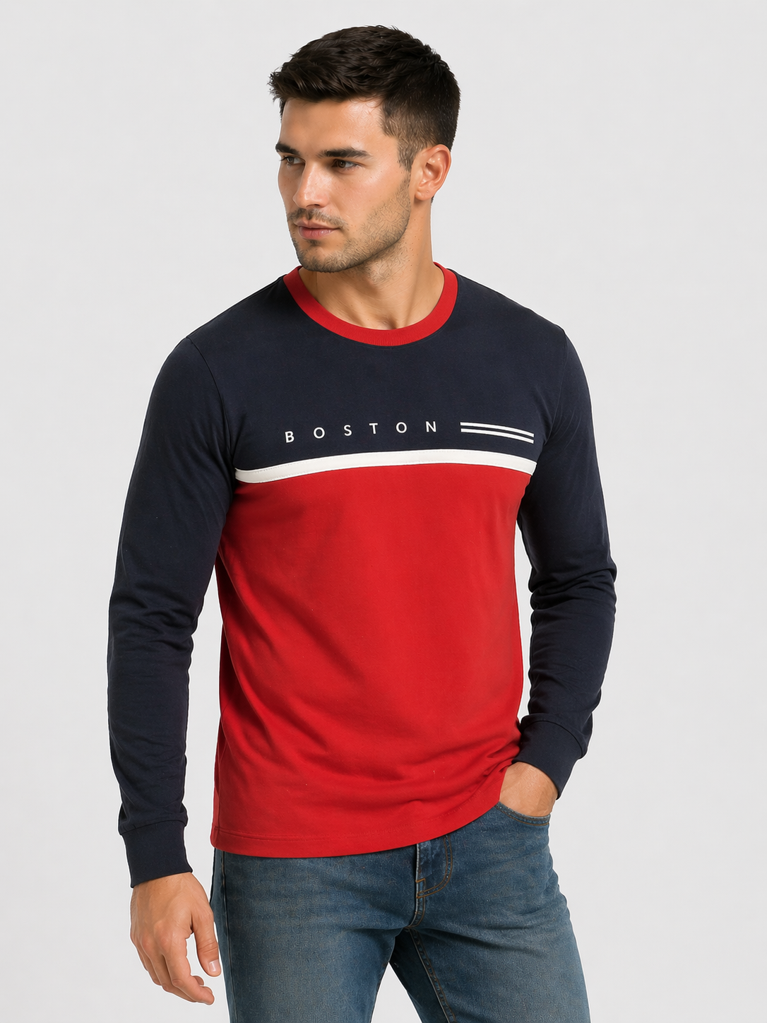 ropa para hombre CAMISETAS BOSTON AZUL CON ROJO